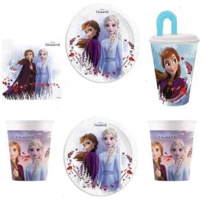 Mgs33 Reine ds neiges Ane et Elsa , neige ( cde 6 ) Set de fête pour Anniversaire 16 enfants + Gobelet avec paille (430 ml