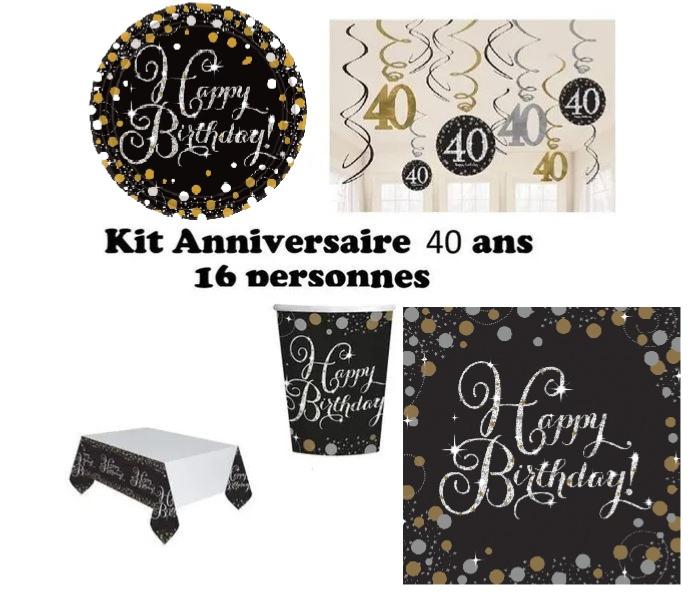 Mgs33 Anniversaire 40 Ans Complet décoration Table 16 Personnes (16 Assiettes, 16 gobelets, 16 Servi